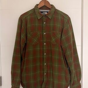 The North Face Olive and Red Checkered Shirt Jacket
